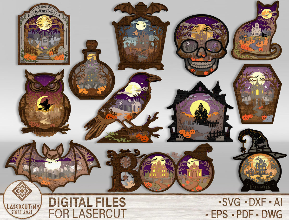 Halloween Haunted House Multilayer SVG Bundle 12 Designs for xTool Glowforge LightBurn