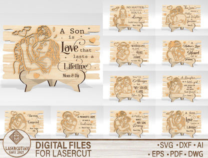 Mom and Baby Line Art Standing Decor SVG Bundle for LightBurn and xTool