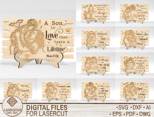 Mom and Baby Line Art Standing Decor SVG Bundle for LightBurn and xTool