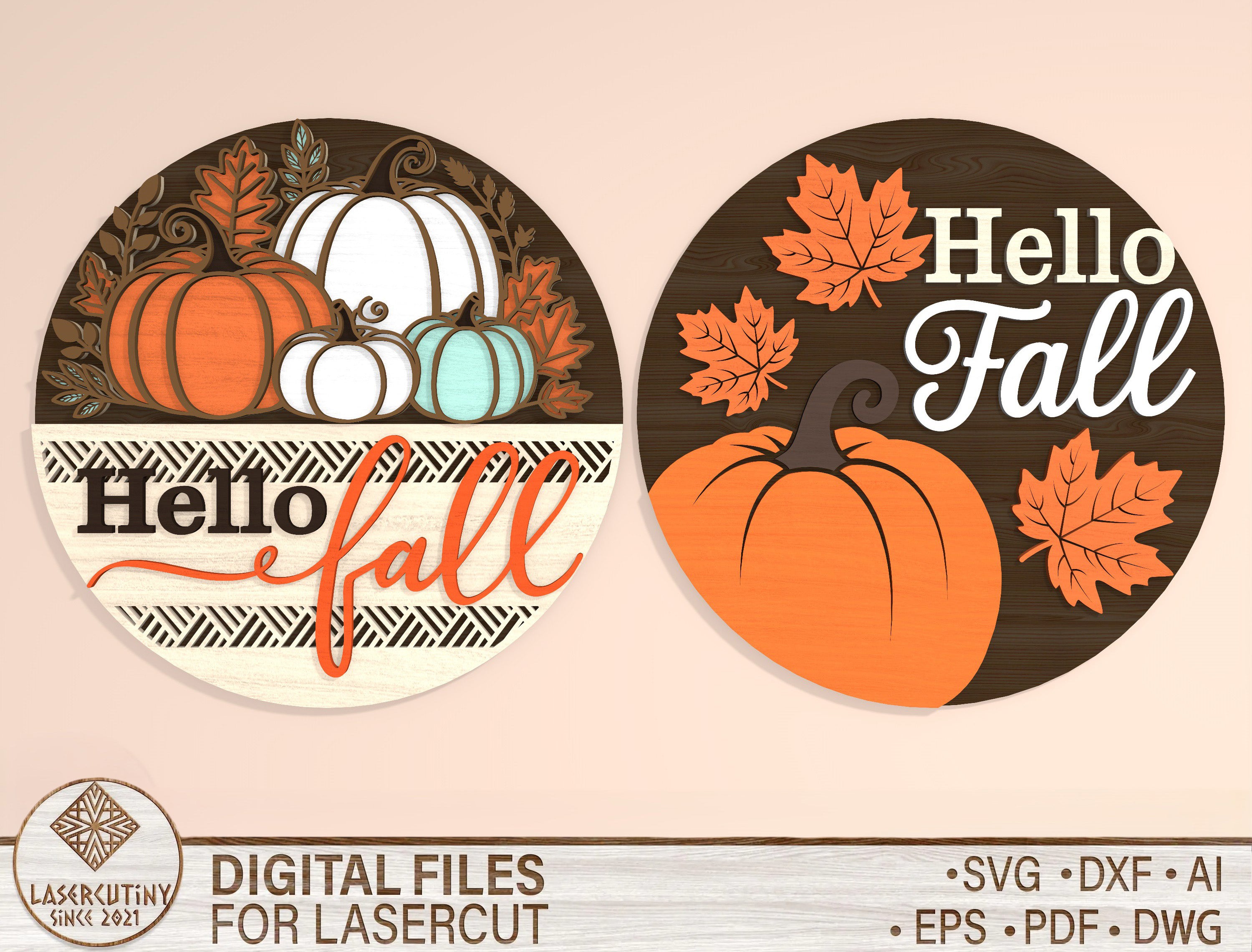 Hello Fall Pumpkin Door Hanger SVG Bundle