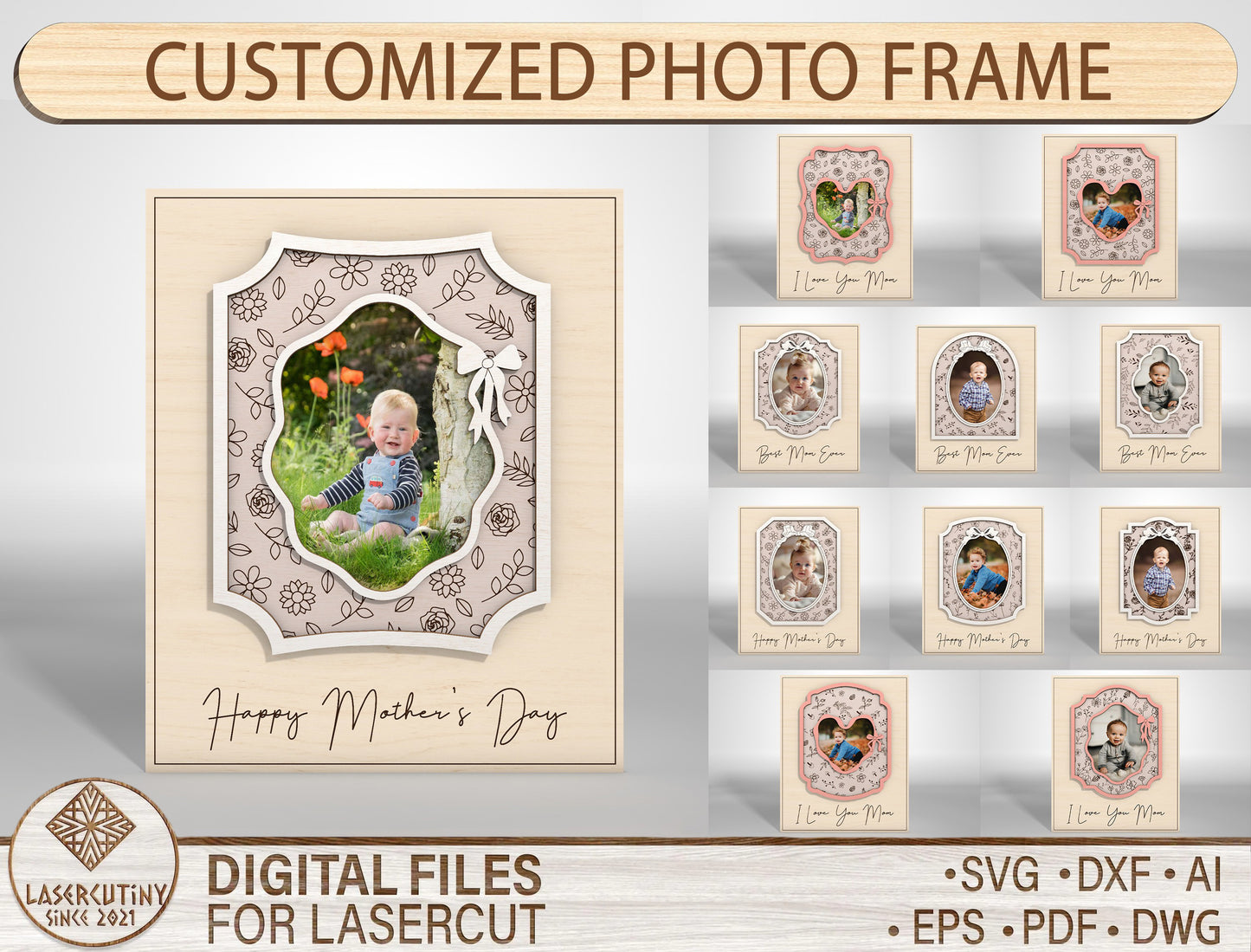 I Love You Mom Custom Photo Frame SVG for LightBurn and xTool