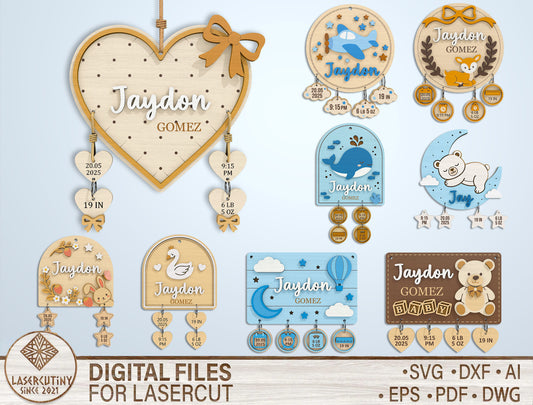 Baby Birth Stats Sign Bundle SVG File for Glowforge and xTool