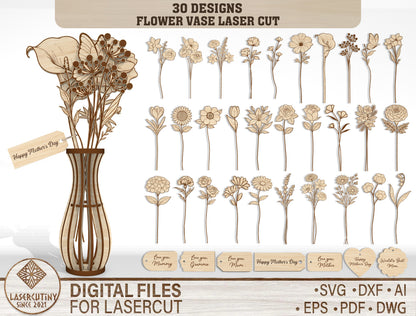 Slot-In Interchangeable Flower Vase SVG Laser Cut File for Glowforge and LightBurn