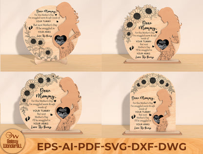 Pregnancy Mother’s Day Photo Frame Laser Cut File | Ultrasound Picture Frame | Expecting Mom Wooden Decor | Glowforge, xTool, LightBurn, etc..
