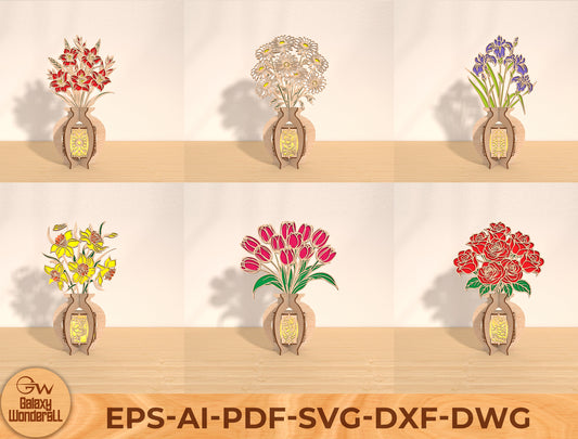 Mother’s Day Floral Lantern Laser Cut File Bundle – 6 Designs | Flower Shadow Lantern | Layered Wooden Decor | Glowforge, xTool, LightBurn, etc.