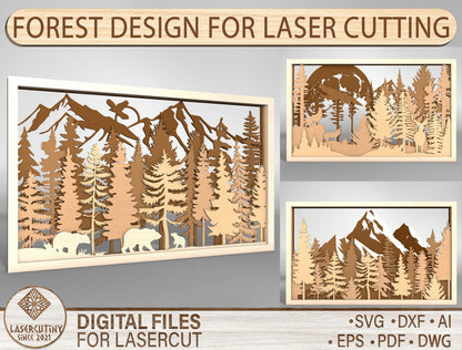 Mountain Wildlife Layered Wall Art SVG for Glowforge and xTool Laser Cut File