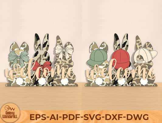 Easter Bunny Welcome Tabletop Sign Laser Cut File | Spring Easter Decor | Ready to Cut | Glowforge, xTool, LightBurn, etc.
