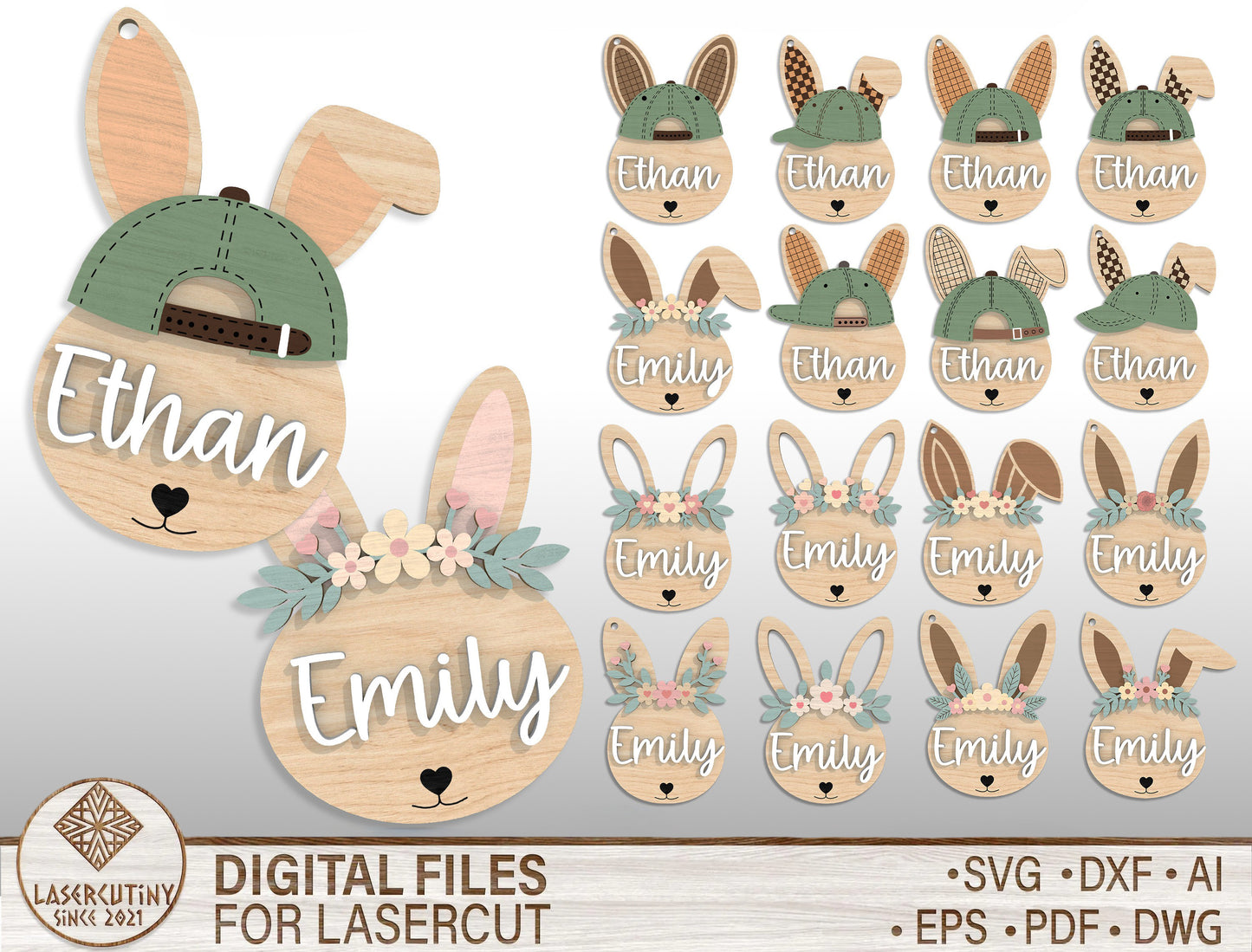 Personalized Easter Bunny Name Tag SVG 18 Designs for Glowforge and xTool