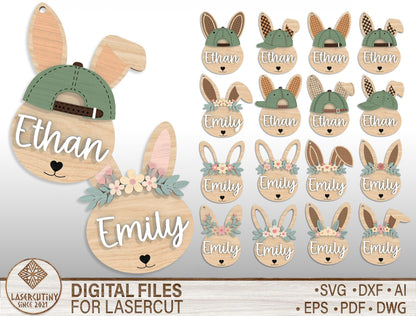 Personalized Easter Bunny Name Tag SVG 18 Designs for Glowforge and xTool