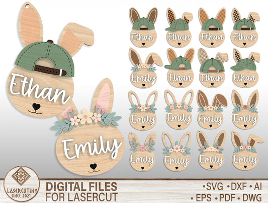 Personalized Easter Bunny Name Tag SVG 18 Designs for Glowforge and xTool