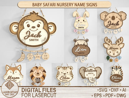 Safari Nursery Name Sign SVG File for Glowforge and xTool