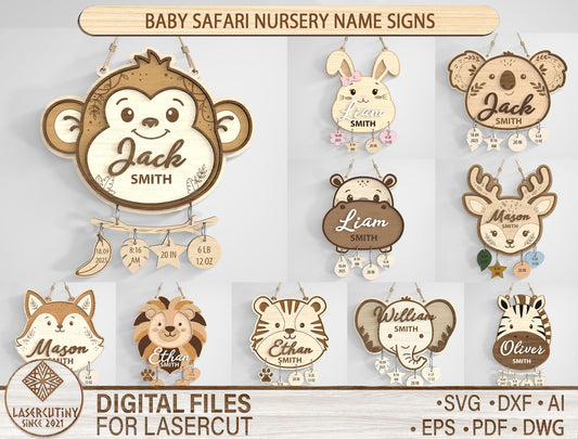 Safari Nursery Name Sign SVG File for Glowforge and xTool