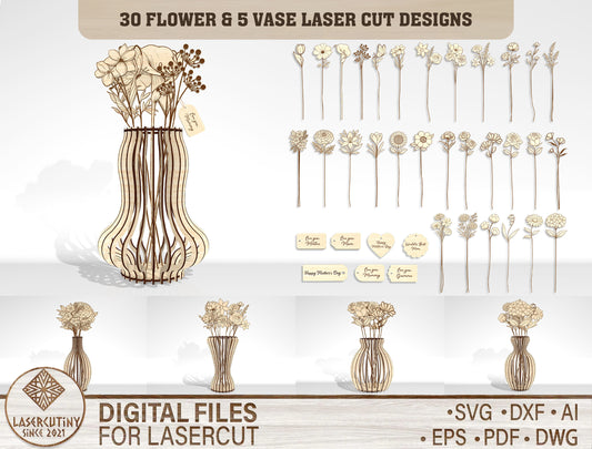 Flower Vase SVG Bundle Laser Cut File for xTool and Glowforge