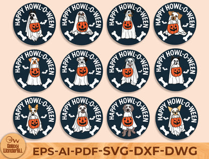 Happy Howl-O-Ween Dog SVG Bundle Laser Cut File | 12 Halloween Dog Designs | Funny Pet Decor | Glowforge, xTool, LightBurn, etc.