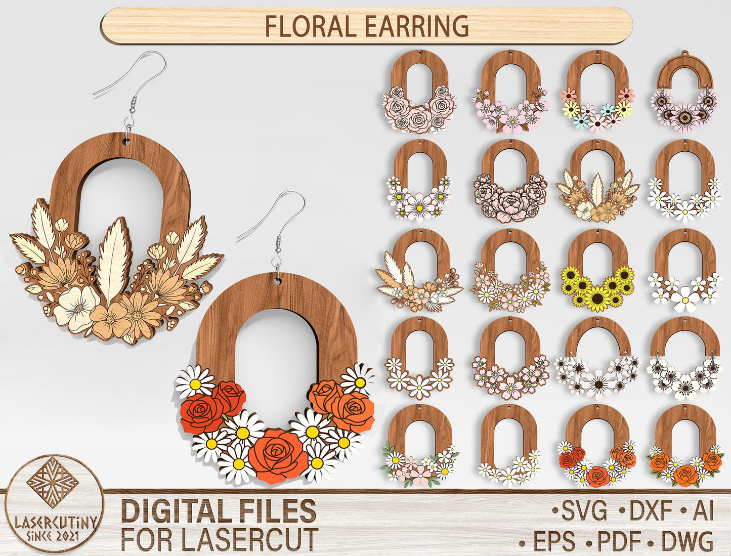 Floral Arch Earring SVG Bundle for Glowforge and LightBurn
