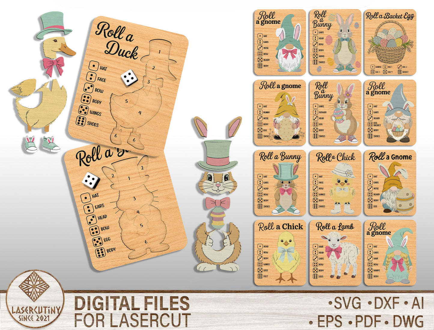 Easter Bunny Puzzle Game SVG 14 Designs Laser Cut for LightBurn and Glowforge