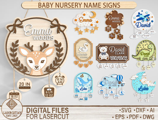 Woodland Baby Name Sign SVG File for Glowforge and xTool