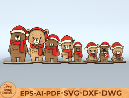 Christmas Bear Family Tabletop Decor Laser Cut File | Ready to Cut | Glowforge, xTool, LightBurn, etc.