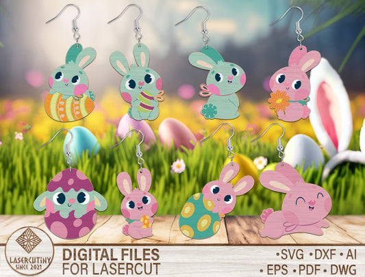 Easter Bunny Earrings SVG Rabbit Egg Jewelry for xTool and LightBurn