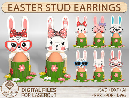 Cute Bunny Egg Holder Stand Glasses Bow SVG 8 Designs for LightBurn and xTool