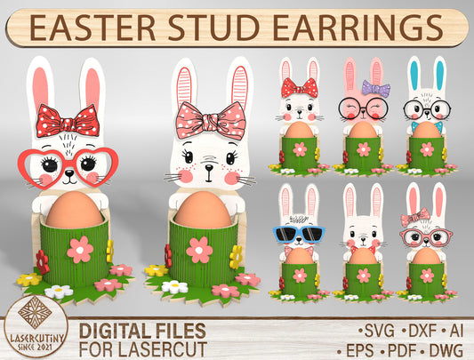 Cute Bunny Egg Holder Stand Glasses Bow SVG 8 Designs for LightBurn and xTool