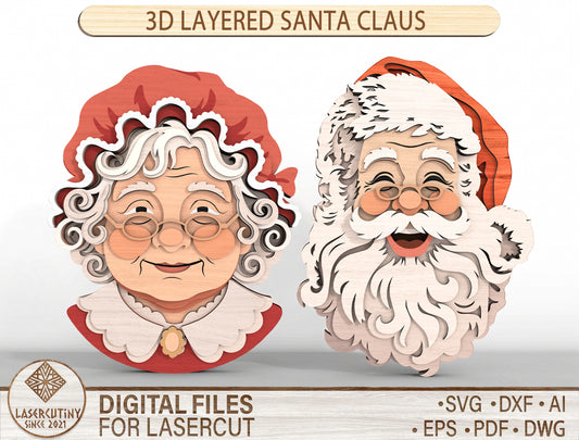 3D Layered Santa & Mrs. Claus SVG 1