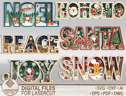 Christmas Layered Word Sign SVG Bundle 1