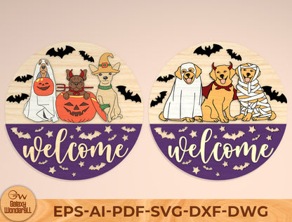 Halloween Pet Costume Door Hanger SVG Laser Cut File | 2 Welcome Designs | Cute Front Door Decor | Glowforge, xTool, LightBurn, etc.
