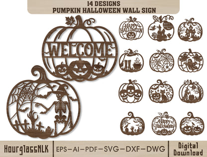 Halloween Pumpkin Wall Sign SVG Bundle 14 Laser Cut Designs