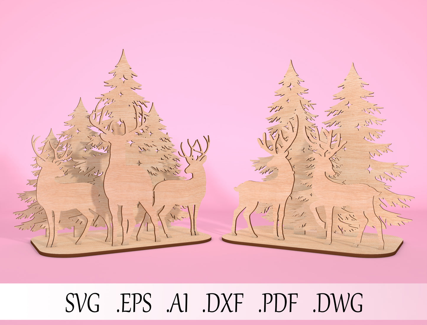 3D Forest Reindeer Scene Laser Cut File | Ready to Cut | Glowforge, xTool, LightBurn, etc.