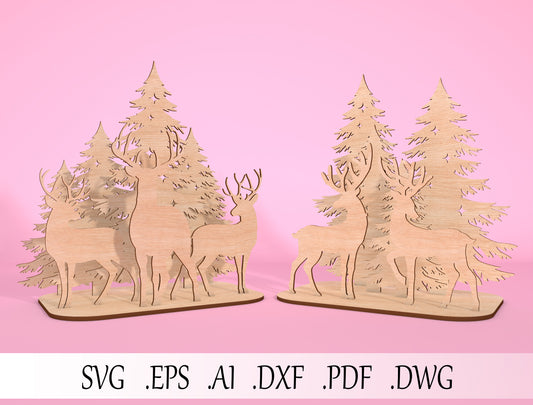 3D Forest Reindeer Scene Laser Cut File | Ready to Cut | Glowforge, xTool, LightBurn, etc.