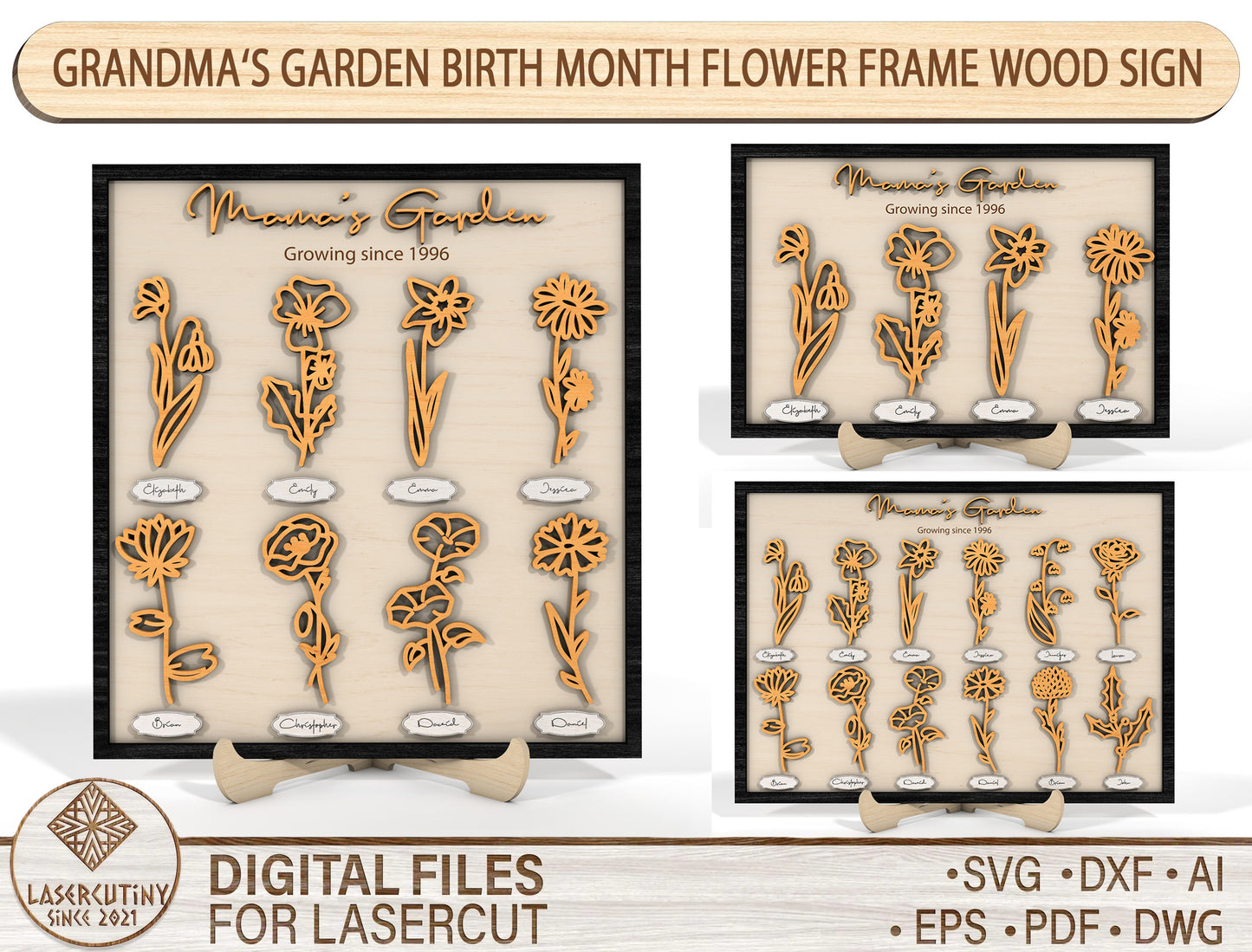 Birth Month Flower Frame Grandma Garden Sign SVG for xTool