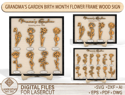 Birth Month Flower Frame Grandma Garden Sign SVG for xTool