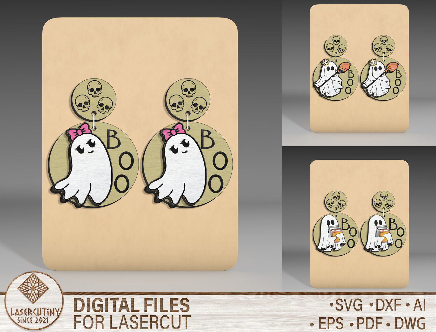 Halloween Boo Ghost Earrings SVG Bundle 3 Designs for LightBurn Glowforge