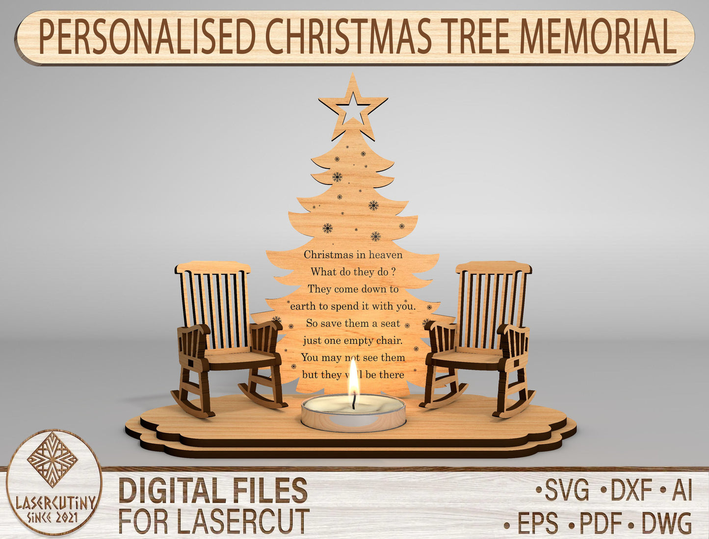 Personalized Christmas Tree Memorial SVG Laser Cut File for Glowforge xTool LightBurn