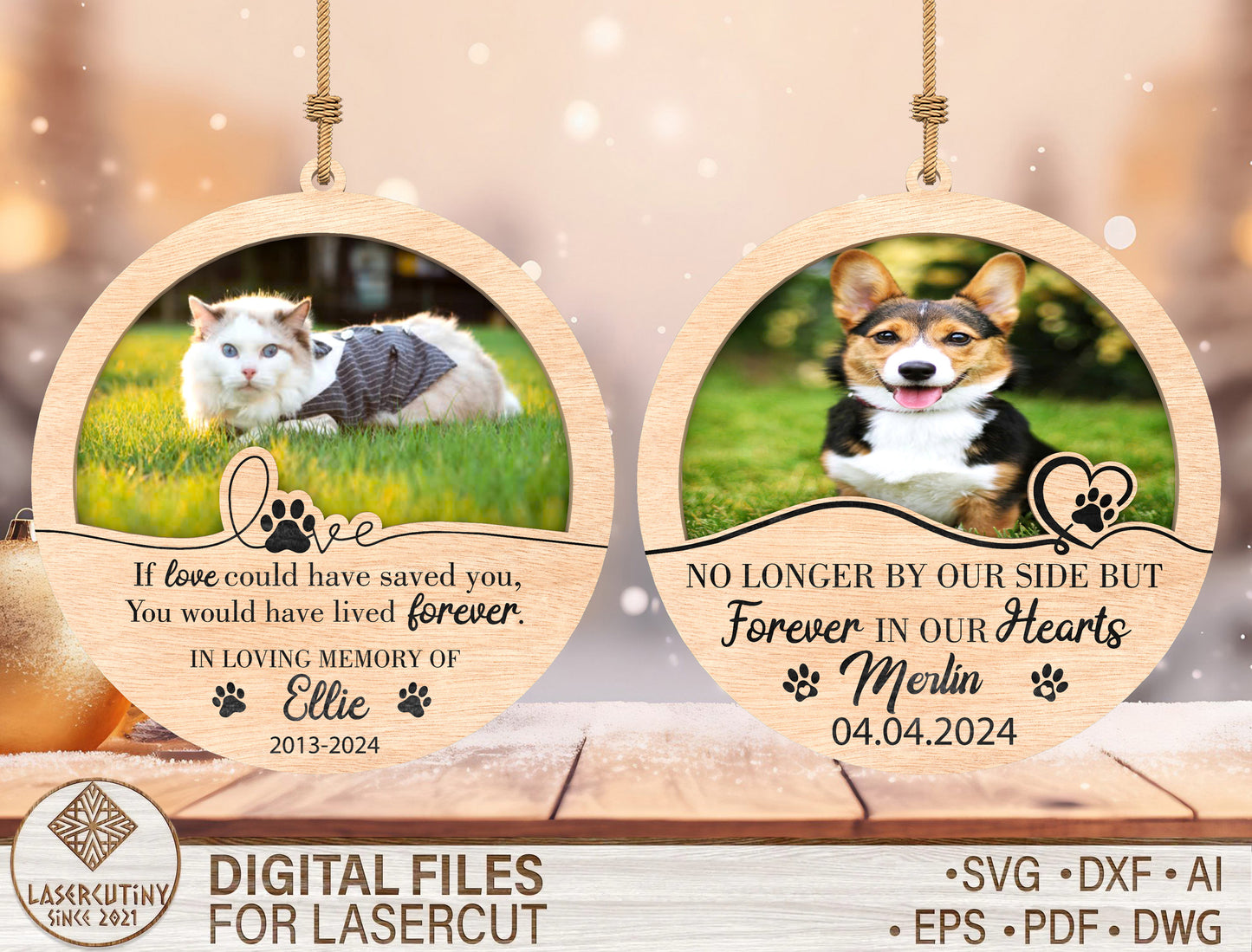 Pet Photo Memorial Ornament SVG for Glowforge and LightBurn