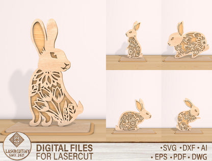 Bunny Tabletop SVG Bundle Rabbit Floral Cutout Easter for Glowforge and xTool