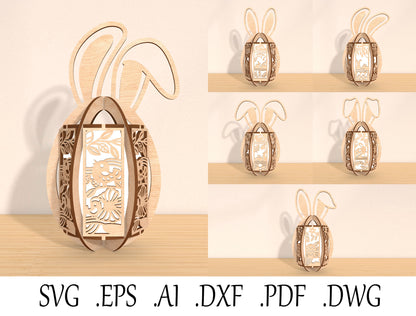 Easter Bunny Lantern Laser Cut File | DIY Wooden Bunny Light Decor | Spring Home Accent | Glowforge, xTool, LightBurn, etc.