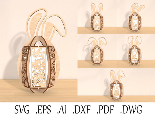 Easter Bunny Lantern Laser Cut File | DIY Wooden Bunny Light Decor | Spring Home Accent | Glowforge, xTool, LightBurn, etc.
