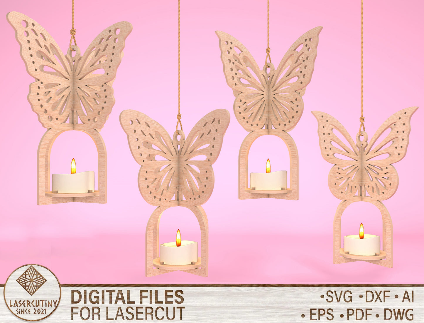 Hanging Butterfly Candle Holder SVG Bundle Laser Cut File for Glowforge and LightBurn