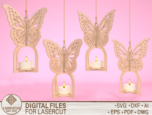 Hanging Butterfly Candle Holder SVG Bundle Laser Cut File for Glowforge and LightBurn