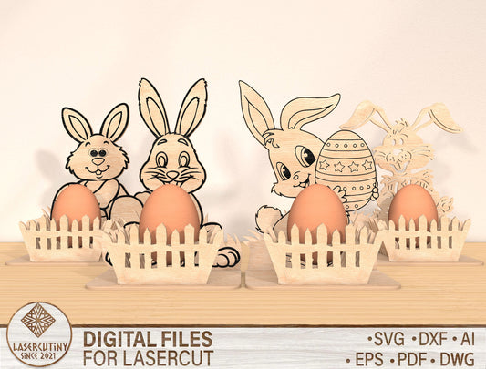 Bunny Egg Holder SVG Bundle Simple Rabbit Egg Stand for Glowforge and xTool