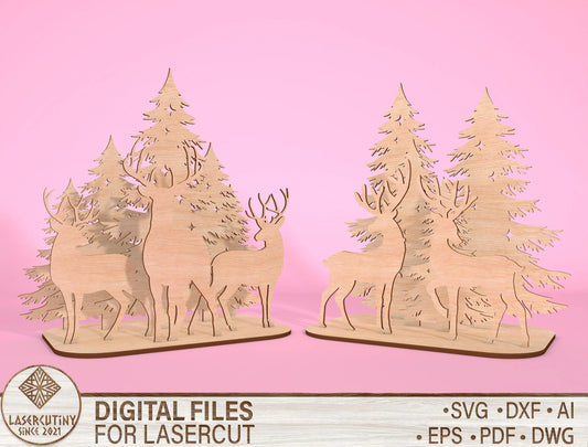 3D Forest Reindeer Scene Laser Cut File | Ready to Cut | Glowforge, xTool, LightBurn, etc. My Store