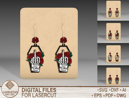 Halloween Coffin Earrings SVG Bundle 5 Skeleton Rose Designs for xTool Glowforge