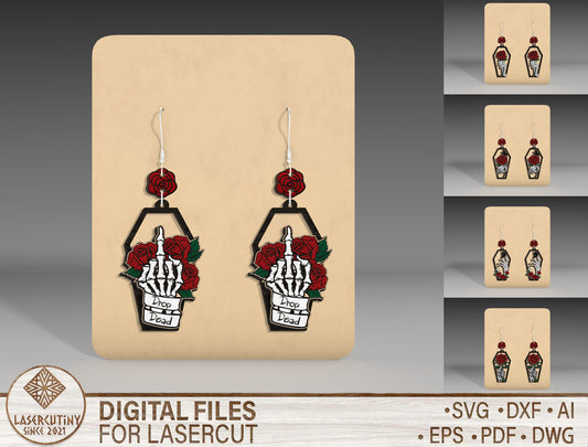 Halloween Coffin Earrings SVG Bundle 5 Skeleton Rose Designs for xTool Glowforge