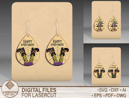 Halloween Witch Boots Teardrop Earrings SVG Bundle 3 Designs for Glowforge LightBurn