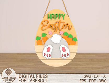 Happy Easter Door Hanger SVG Bunny Butt Egg Sign for LightBurn and xTool