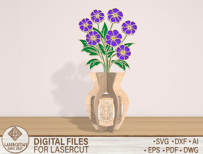 Purple Flower Lantern SVG Spring Candle Holder Laser Cut File for Glowforge and xTool
