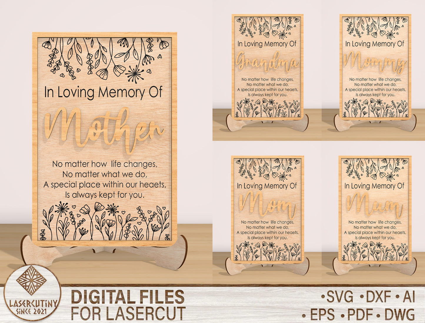 In Loving Memory Mother Sign SVG Laser Cut File for Glowforge