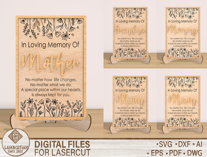 In Loving Memory Mother Sign SVG Laser Cut File for Glowforge